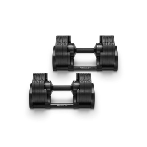 A pair of black NUOBELL 550 adjustable dumbbells