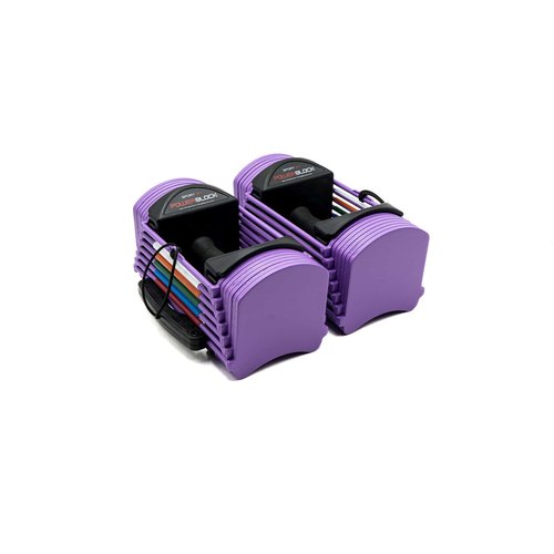 A pair of lavender PowerBlock Sport 24 block dumbbells
