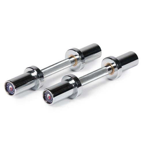 A pair of chrome Titan loadable dumbbell handles