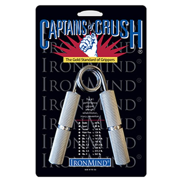 A Captains of Crush hand gripper in its IronMind package