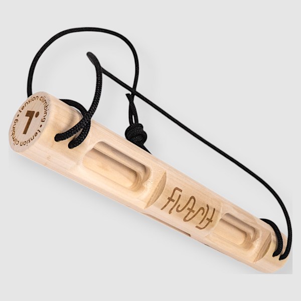 Tension Flash Board, a wooden hangboard cylinder on a cord