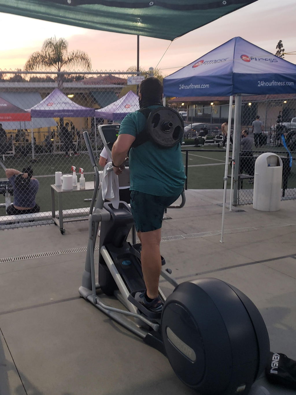 Vest worn on an elliptical machine at an outdoor event